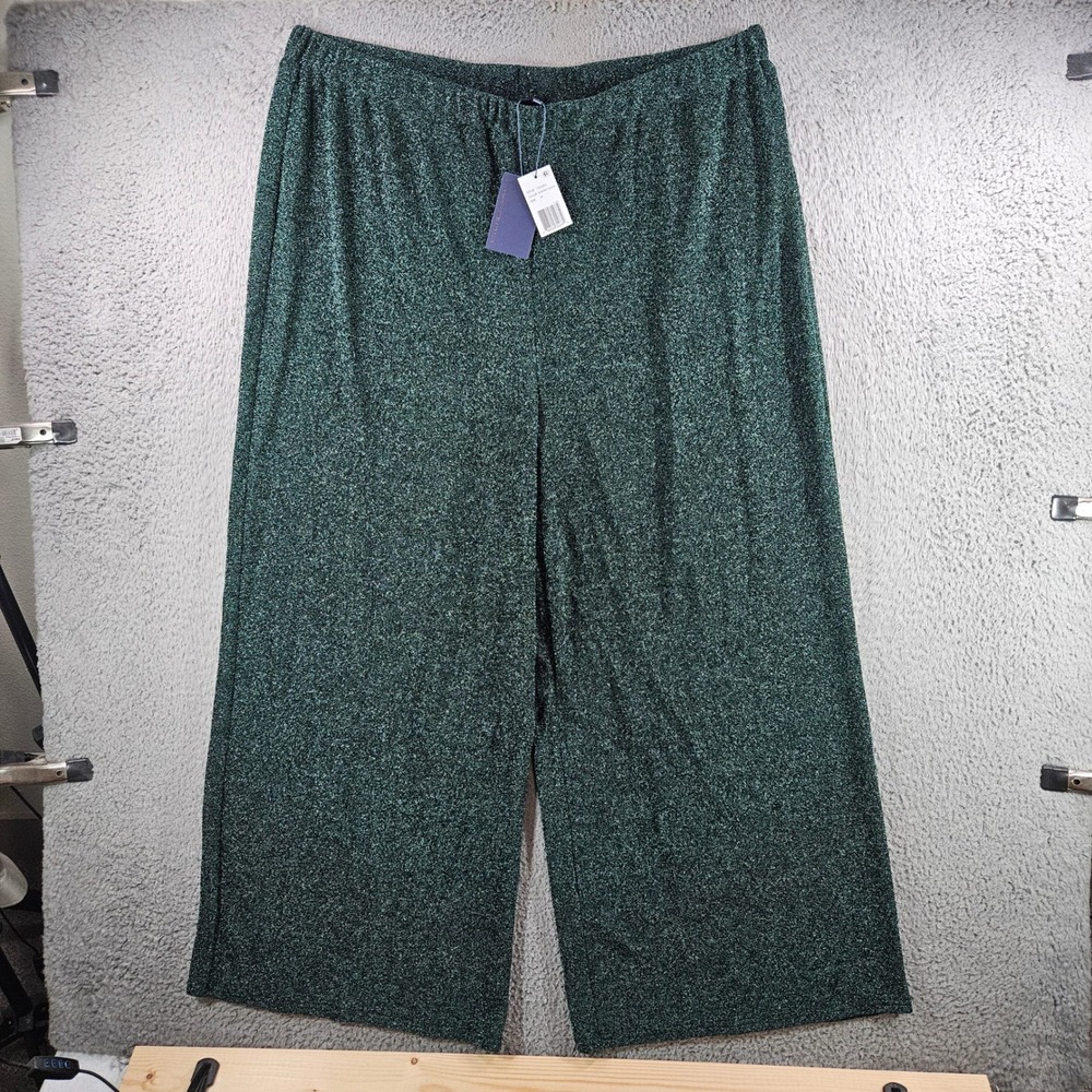 Skies Are Blue Curvy Hunter Green Metallic Wide Leg Pants 3X NWT NEW